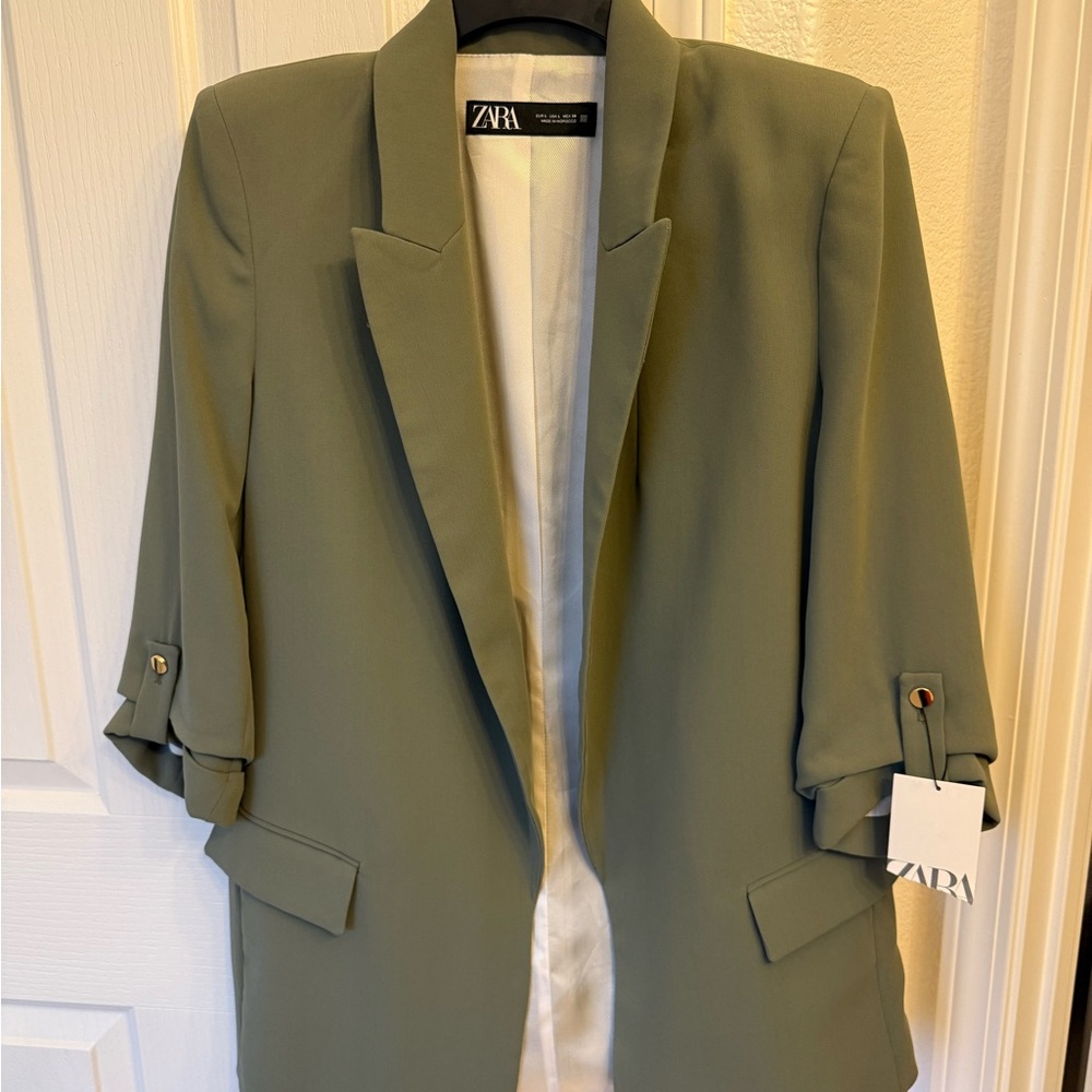 Zara Sage Green Blazer with Rolled Sleeves